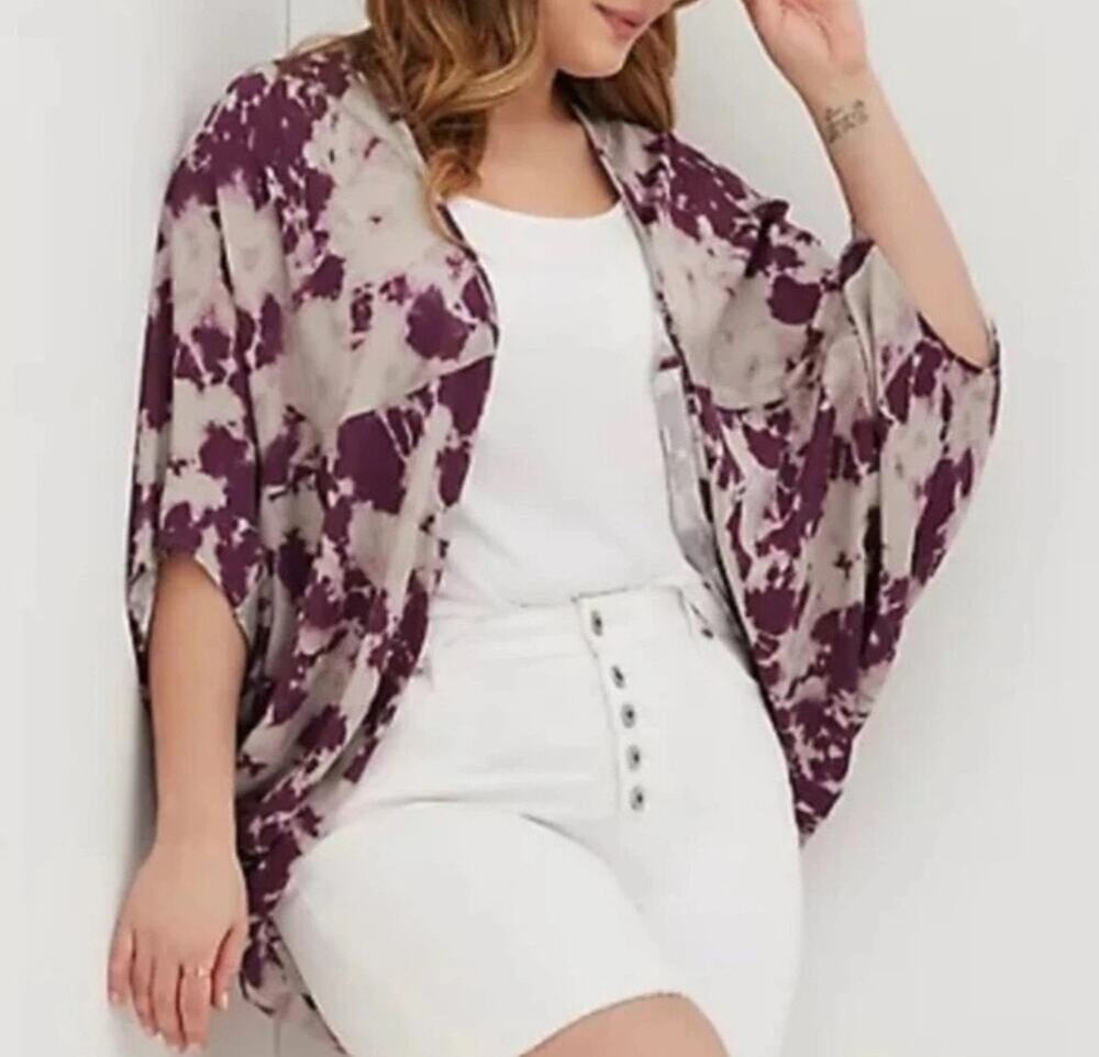 Torrid SZ 5/6 (5/6 X-Large) Kimono Top Tie-Dye 3/4 Sleeve Open-Front Lightweight